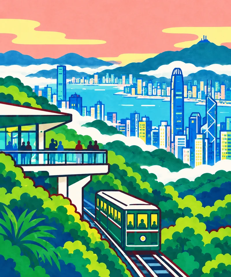 太平山頂 · 現代色塊版畫插畫