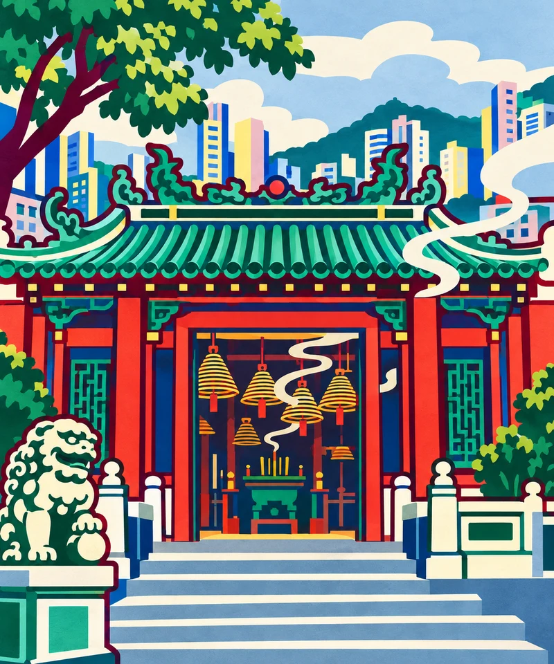 文武廟 · 現代色塊版畫插畫
